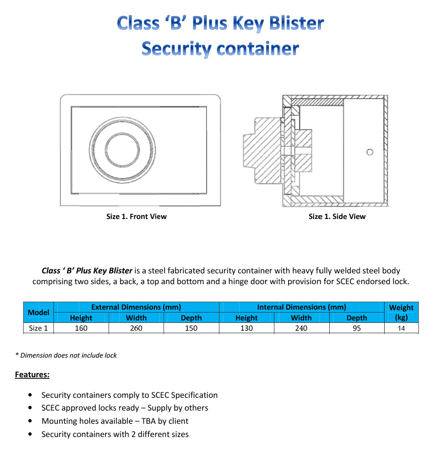 SCEC Approved Class B Plus Key Blister & Sleeve