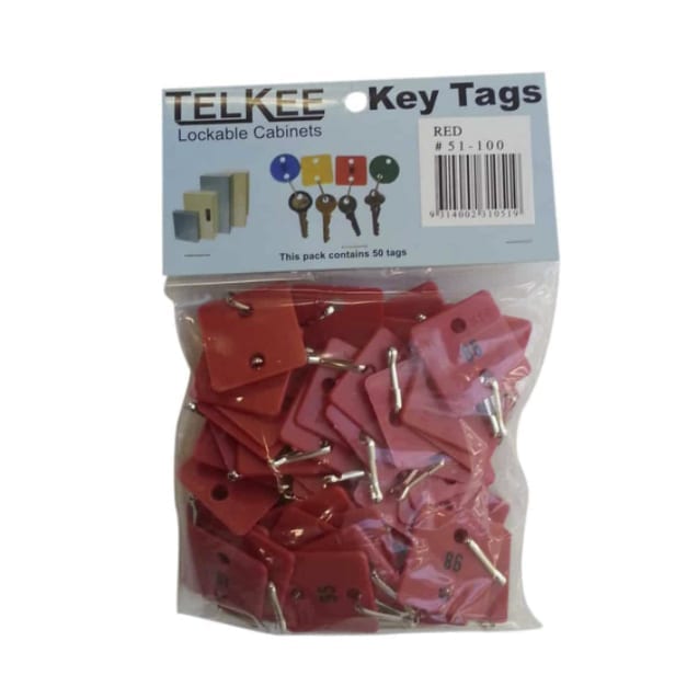 Telkee Numbered Key Tags #51-100 Red