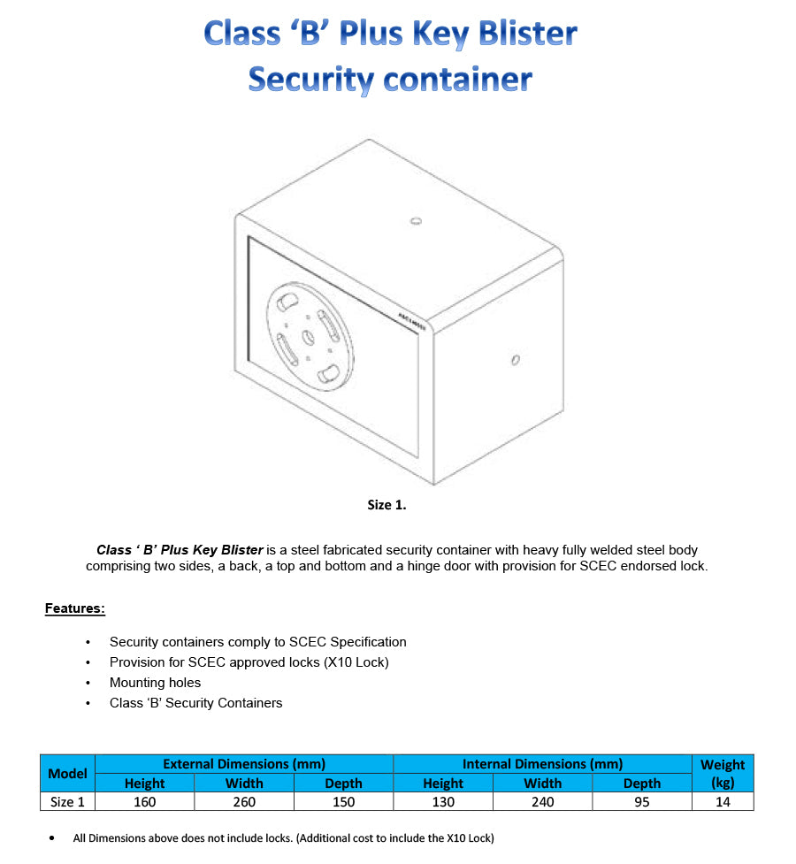 SCEC Approved Class B Plus Key Blister & Sleeve