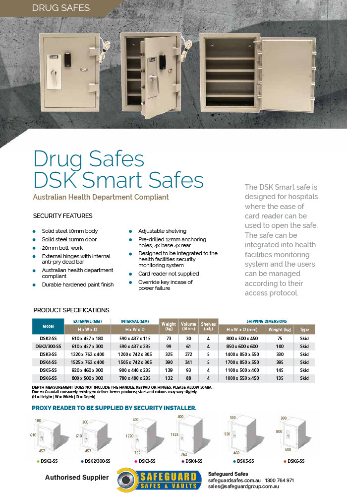 Guardall Drug Safe DSK2/300-SS Swipe Card
