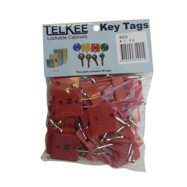 Telkee Numbered Key Tags #1-50 Red